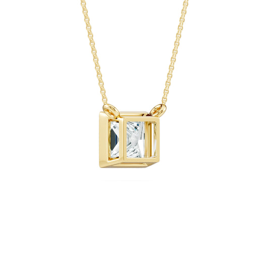 Bezel Set Princess Cut Moissanite Necklace with Fixed Chain