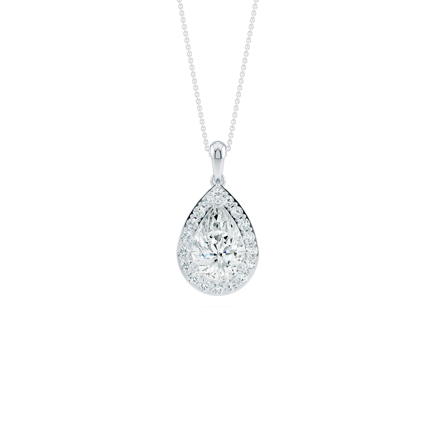 Pear Cut Moissanite Halo Pendant Necklace 12x8mm | Teardrop Silver Necklace | Bridal Jewelry Gift for Her