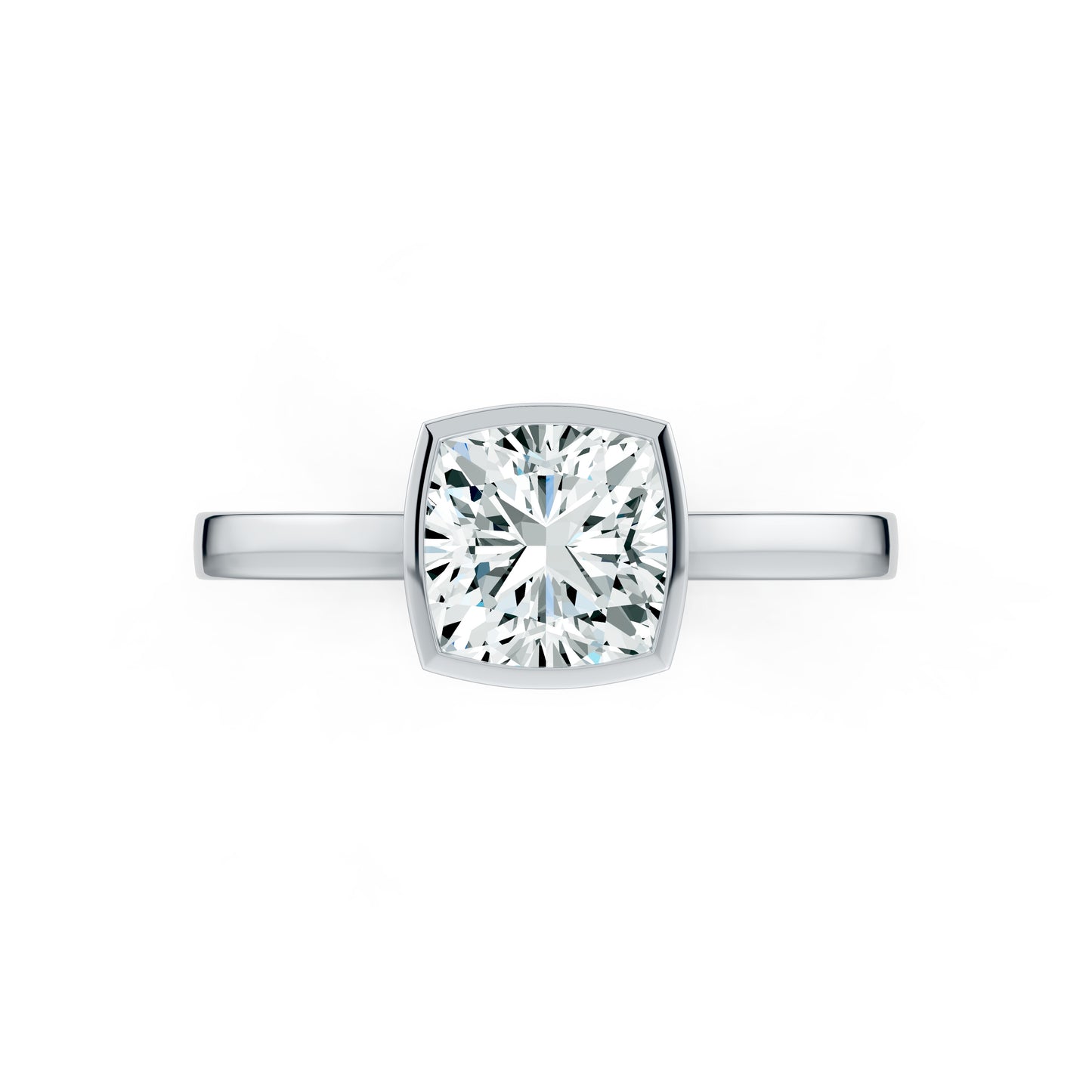 Cushion Cut Bezel Set Moissanite Solitaire Ring