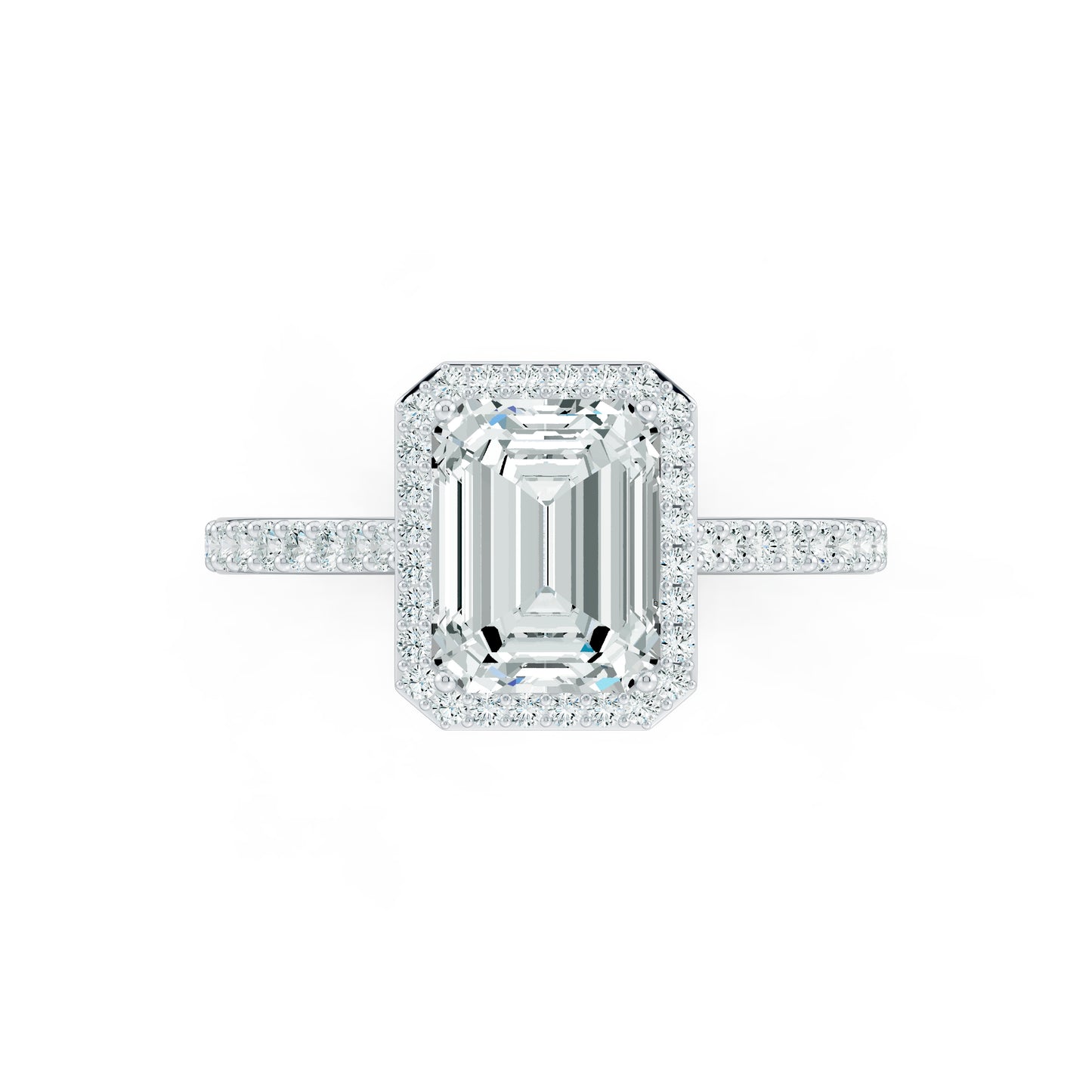 Emerald Cut Moissanite Halo Engagement Ring