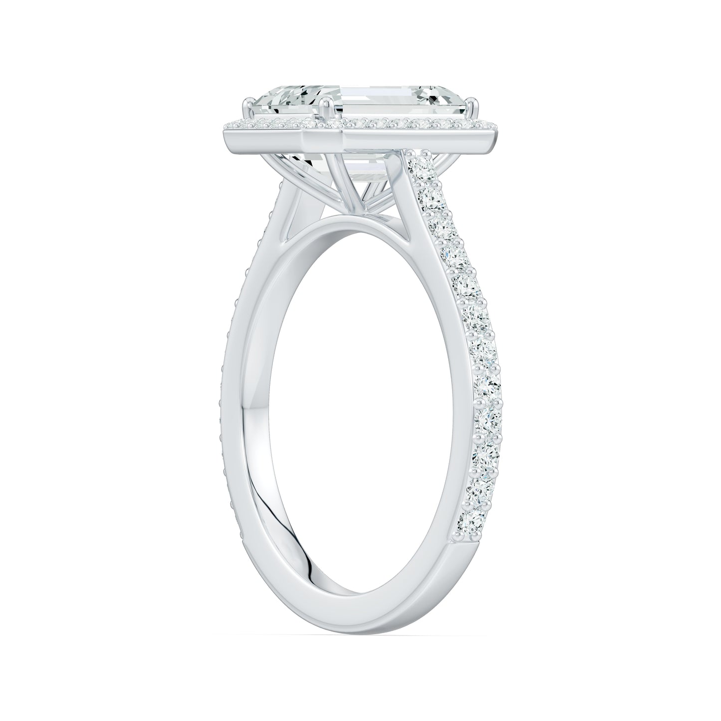 Emerald Cut Moissanite Halo Engagement Ring