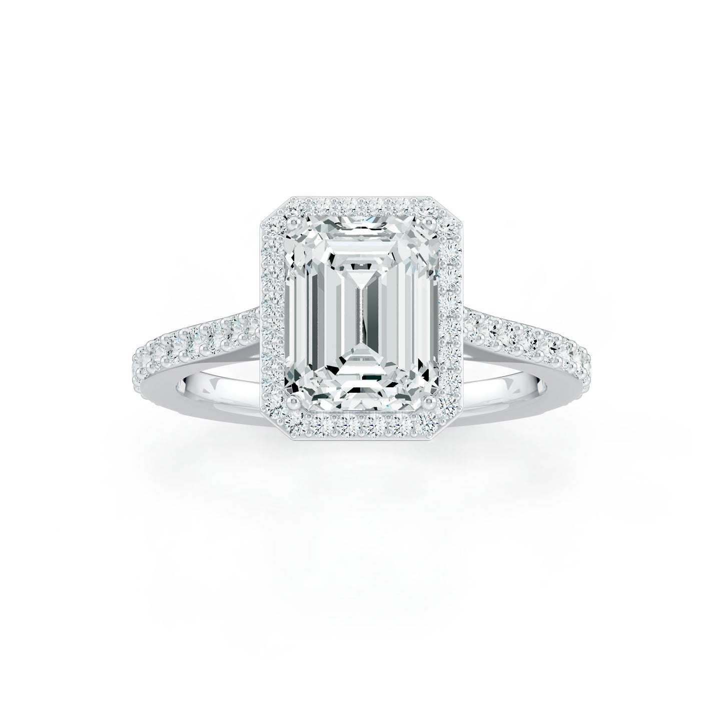 Emerald Cut Moissanite Halo Engagement Ring