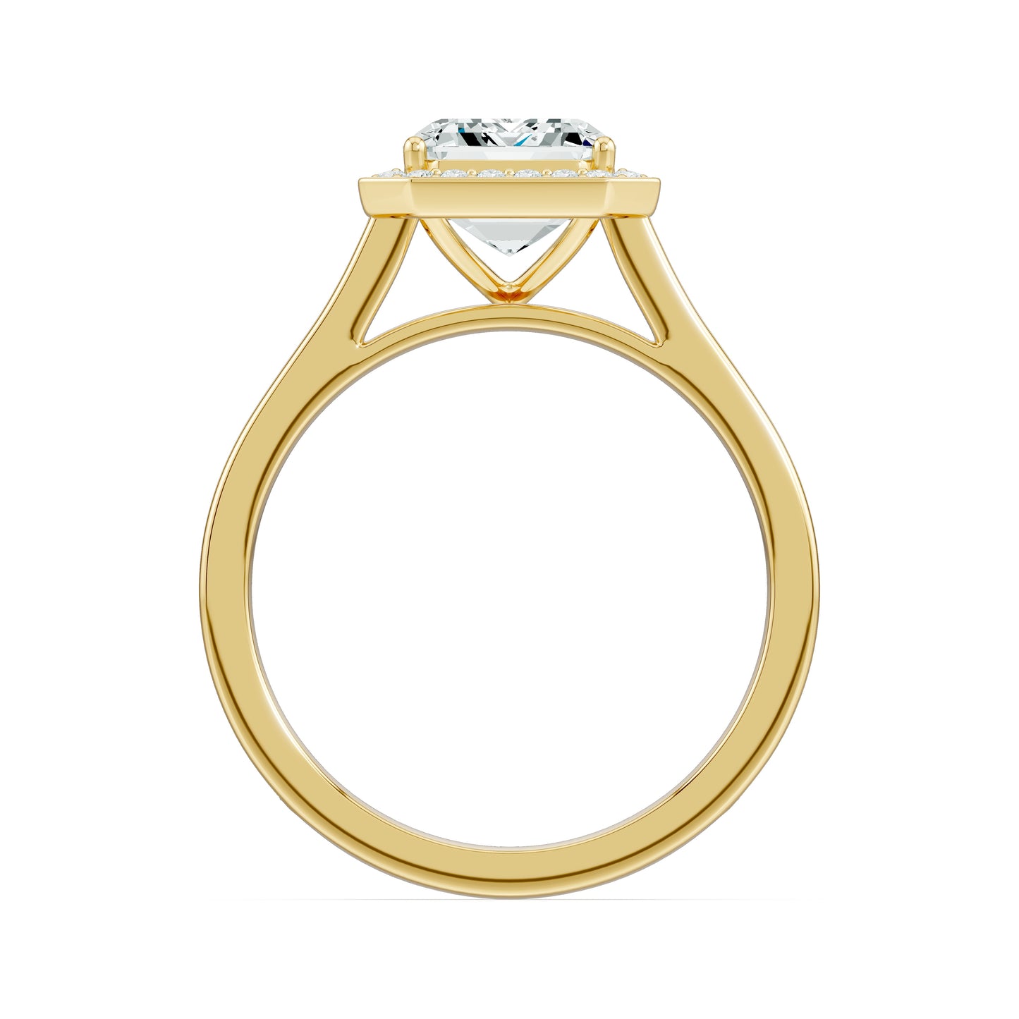 Emerald Cut Halo Moissanite Engagement Ring with Pavé Band