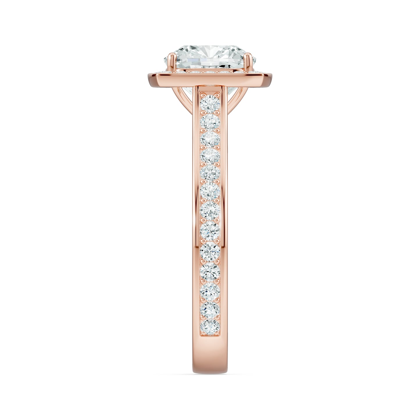 Cushion Cut Halo Moissanite Engagement Ring with Pavé Side Stones