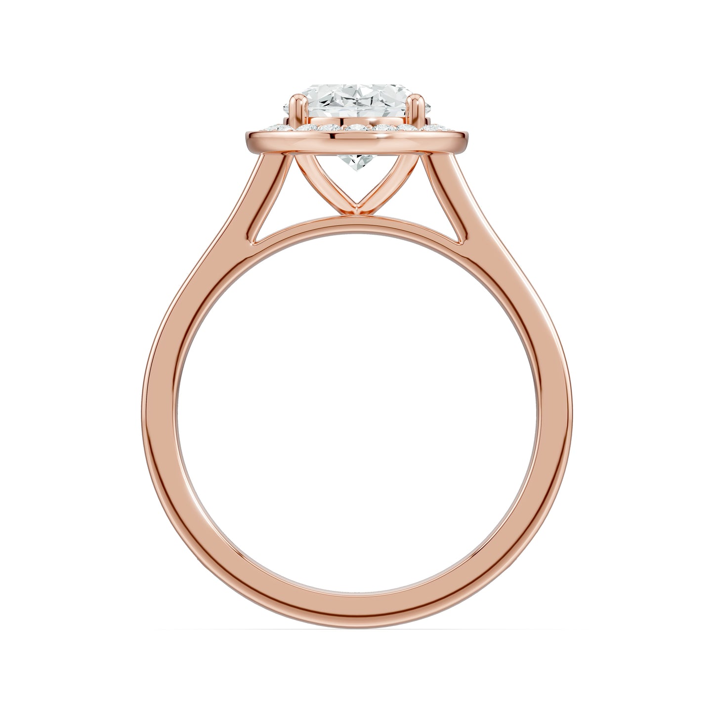 Oval Halo Moissanite Solitaire Ring with Pavé Band