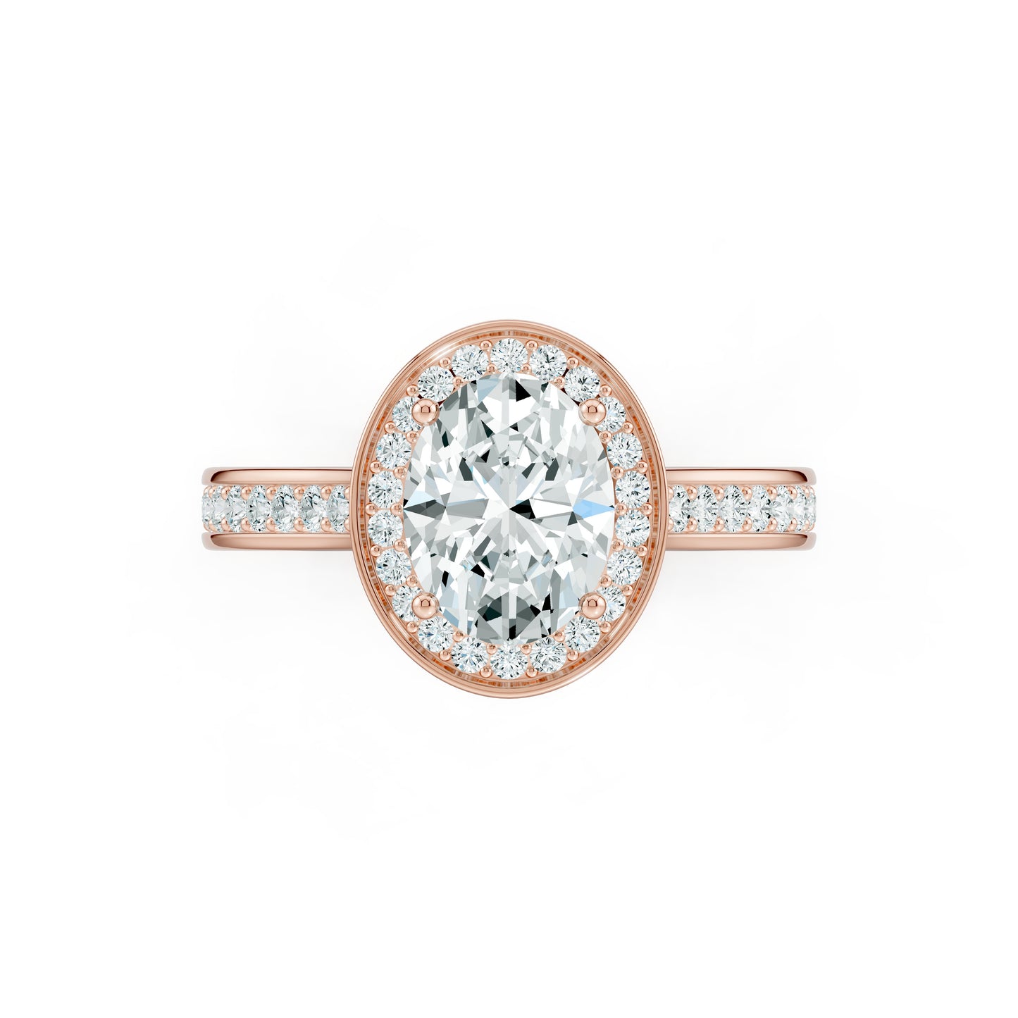 Oval Halo Moissanite Solitaire Ring with Pavé Band