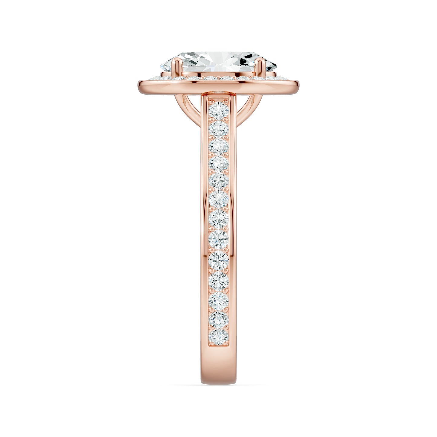 Oval Halo Moissanite Solitaire Ring with Pavé Band