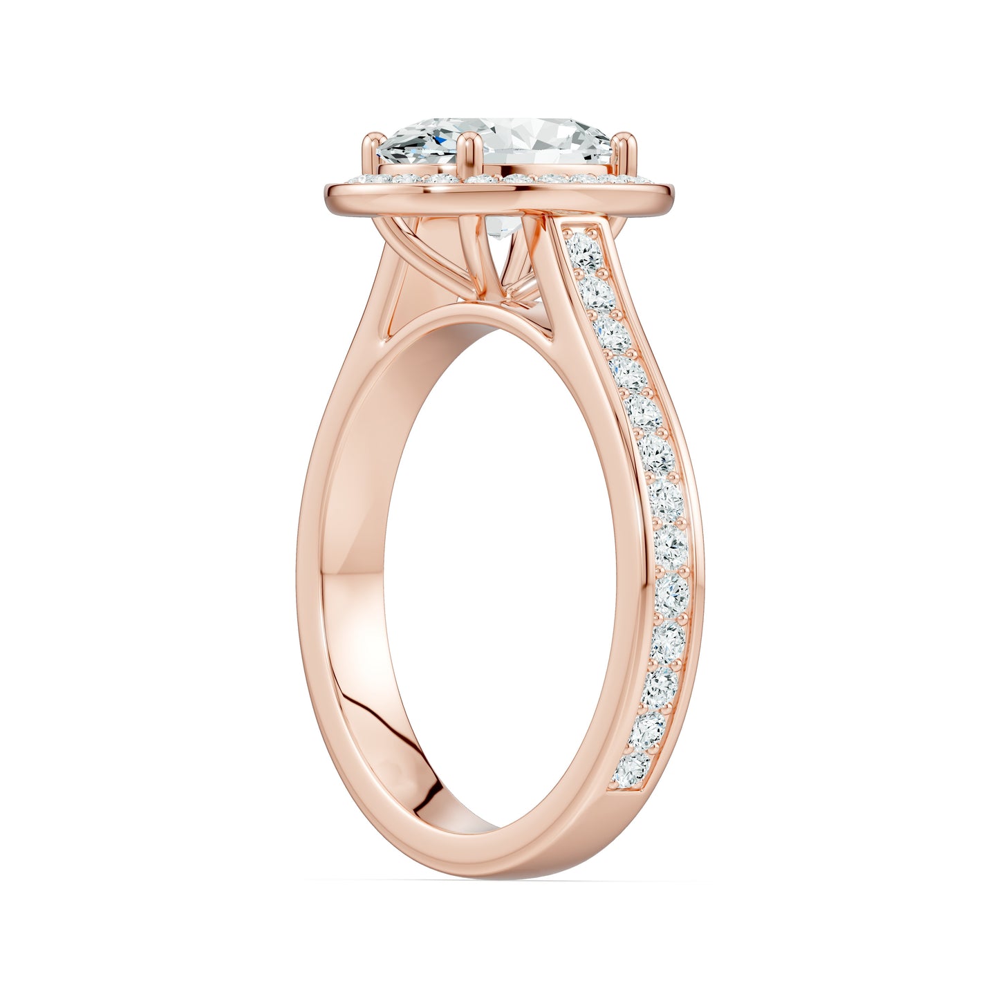 Oval Halo Moissanite Solitaire Ring with Pavé Band