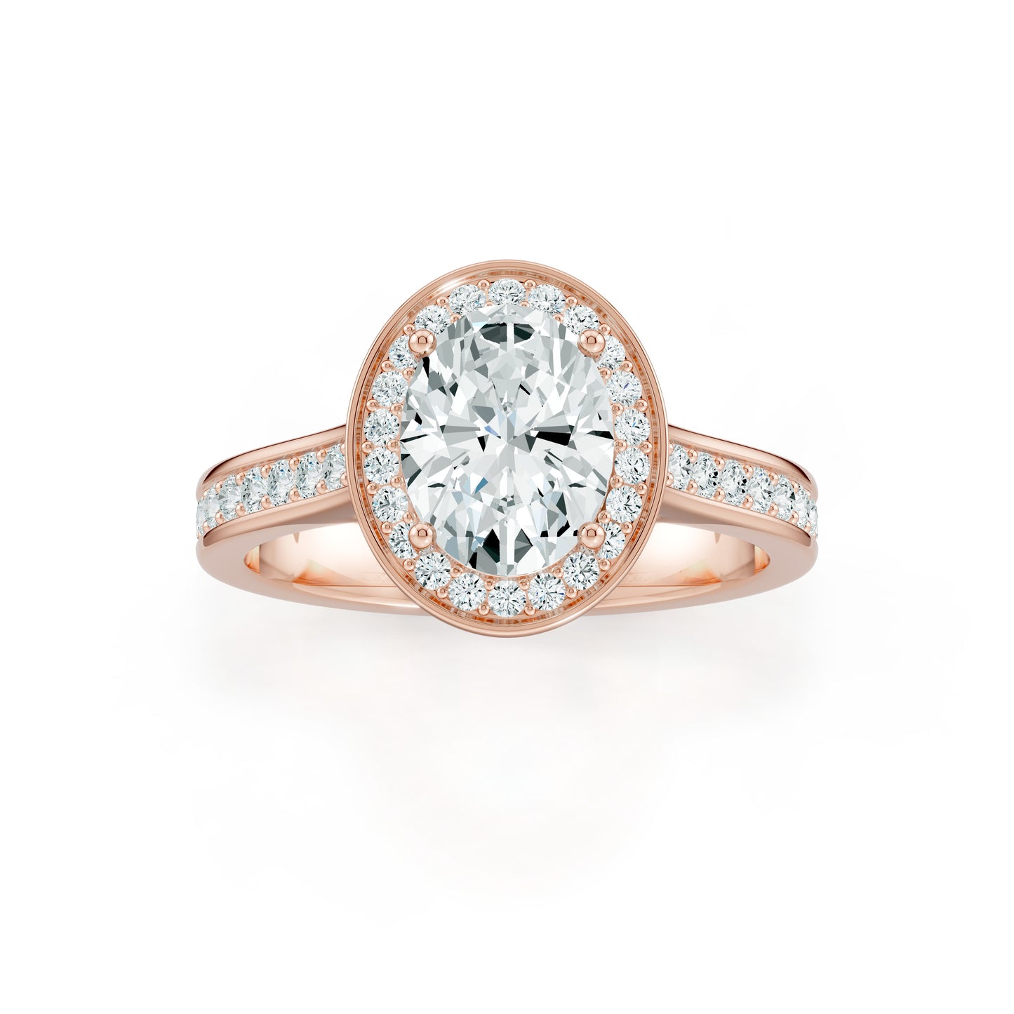 Oval Halo Moissanite Solitaire Ring with Pavé Band