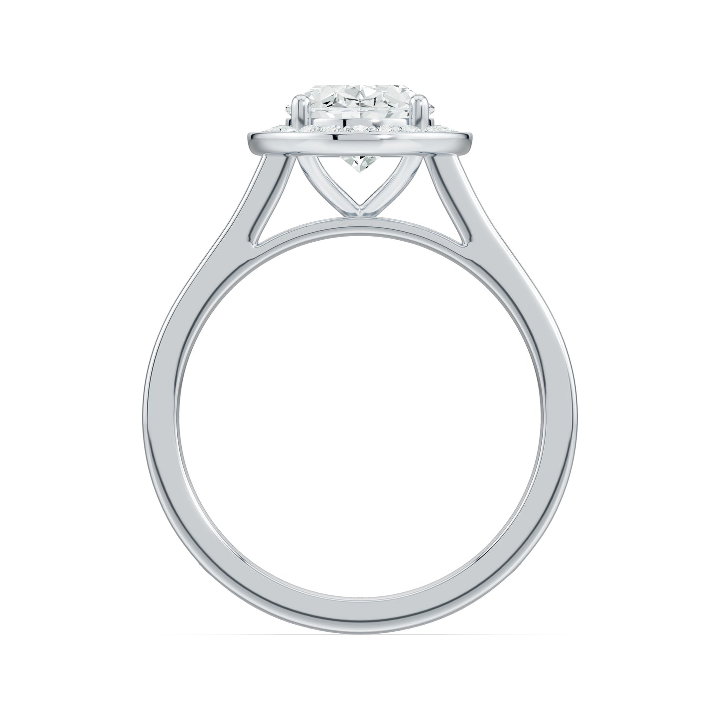 Oval Halo Moissanite Solitaire Ring with Pavé Band