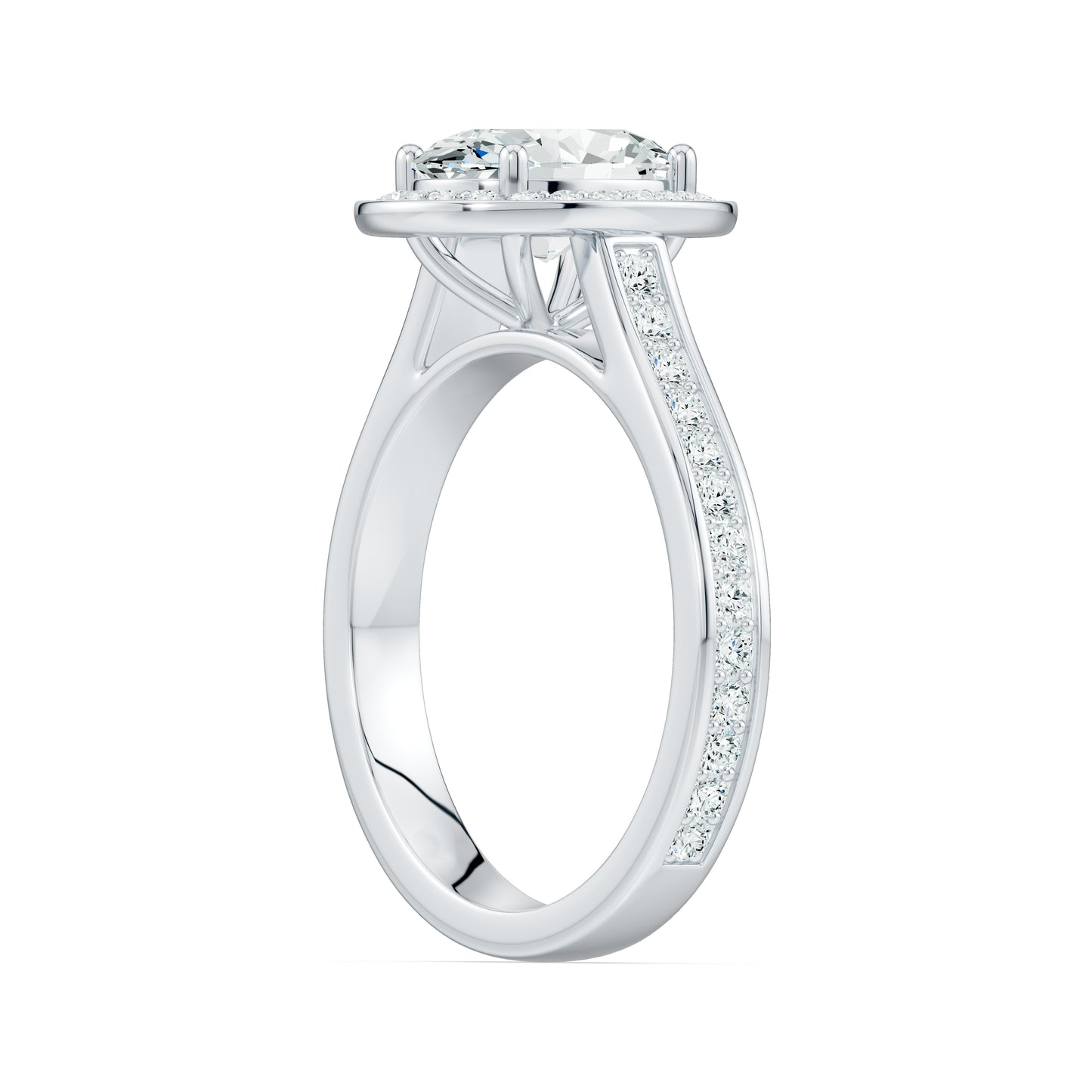 Oval Halo Moissanite Solitaire Ring with Pavé Band