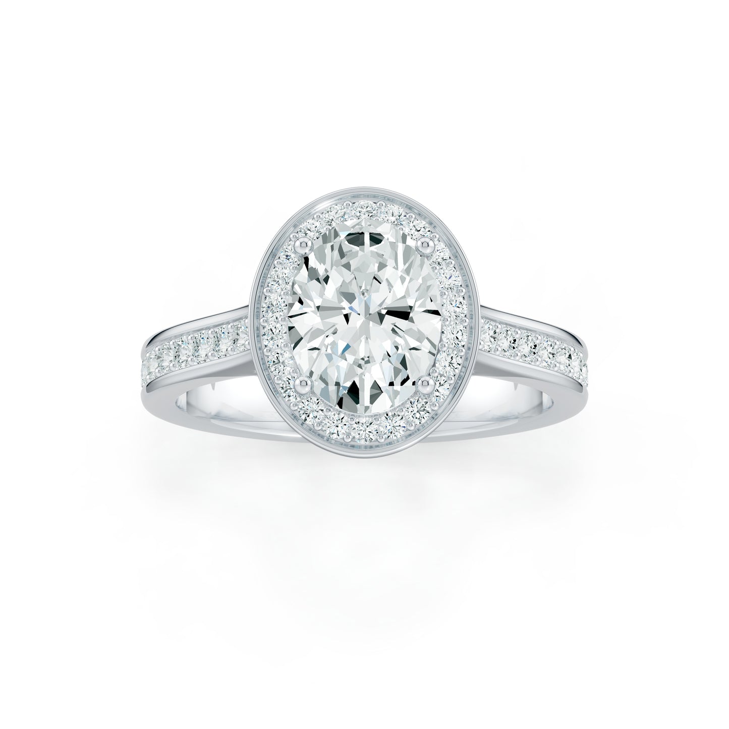 Oval Halo Moissanite Solitaire Ring with Pavé Band
