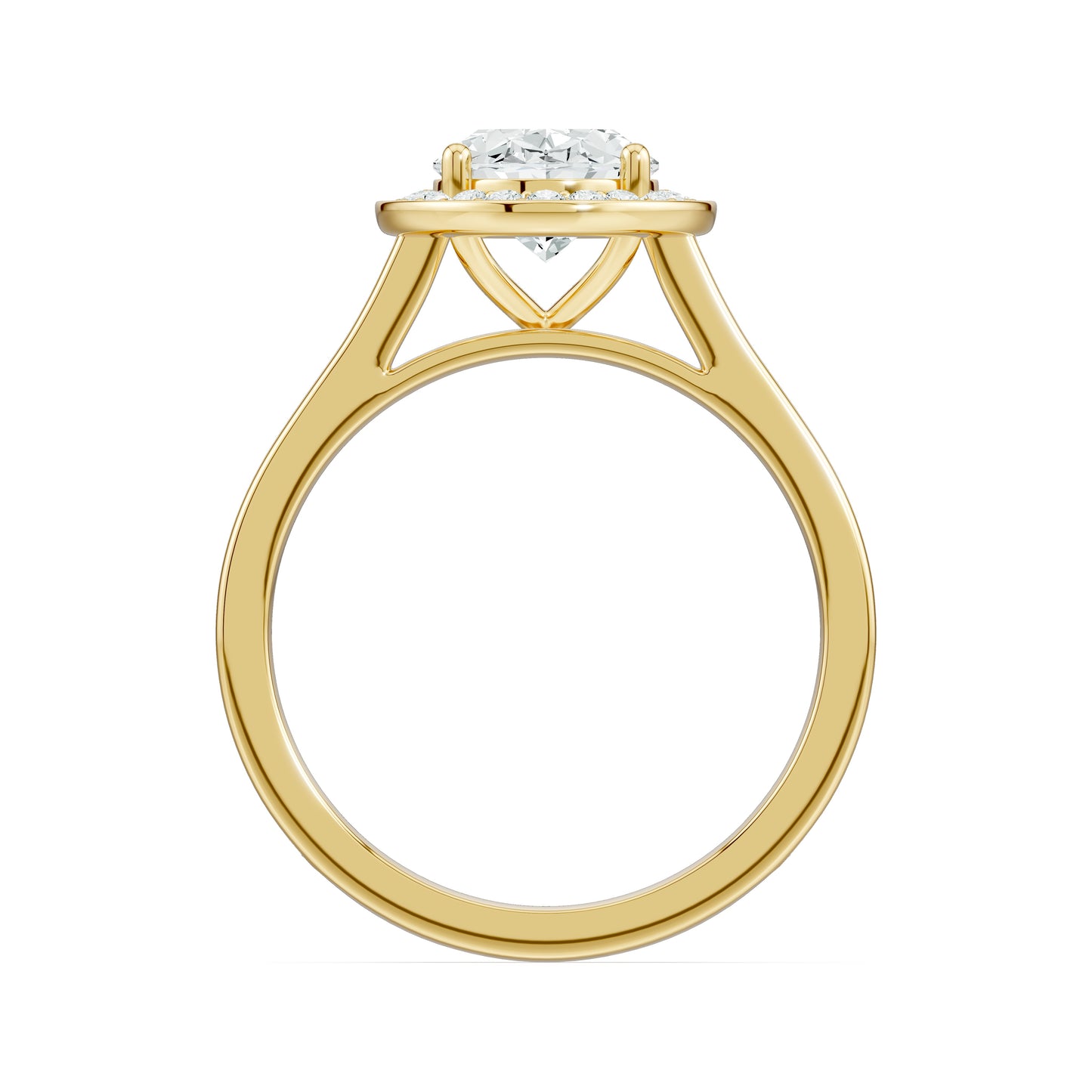 Oval Halo Moissanite Solitaire Ring with Pavé Band