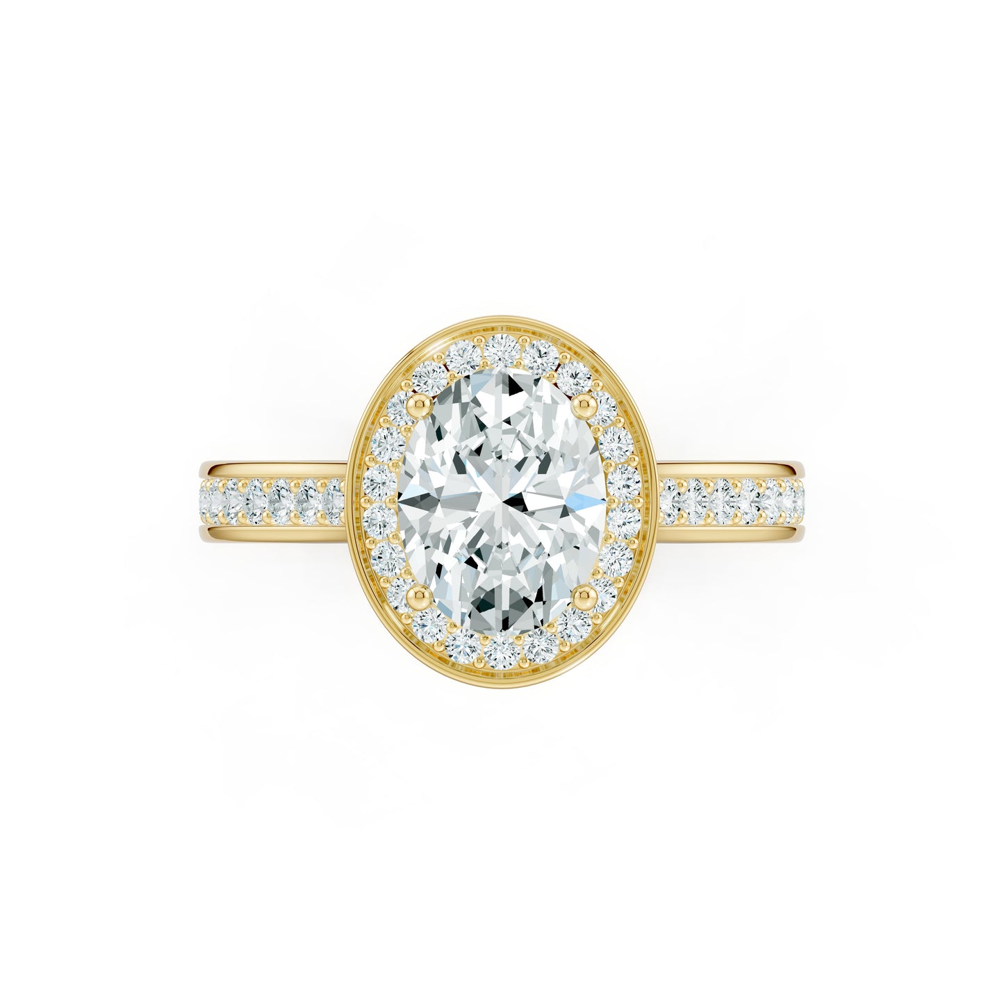 Oval Halo Moissanite Solitaire Ring with Pavé Band