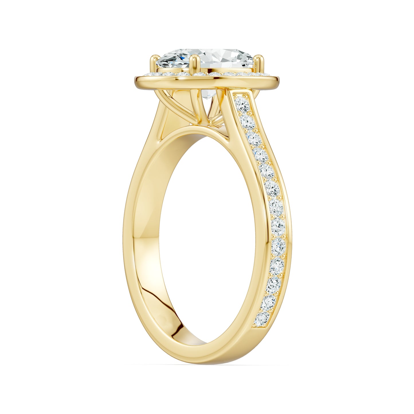 Oval Halo Moissanite Solitaire Ring with Pavé Band