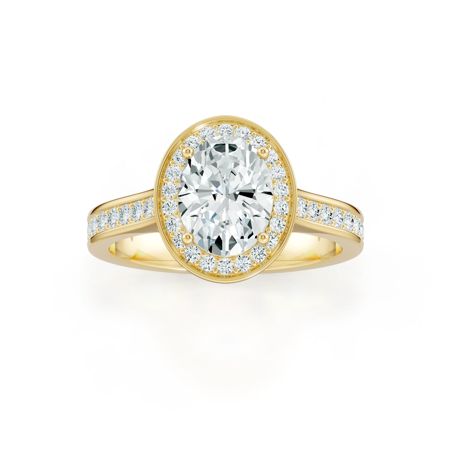 Oval Halo Moissanite Solitaire Ring with Pavé Band
