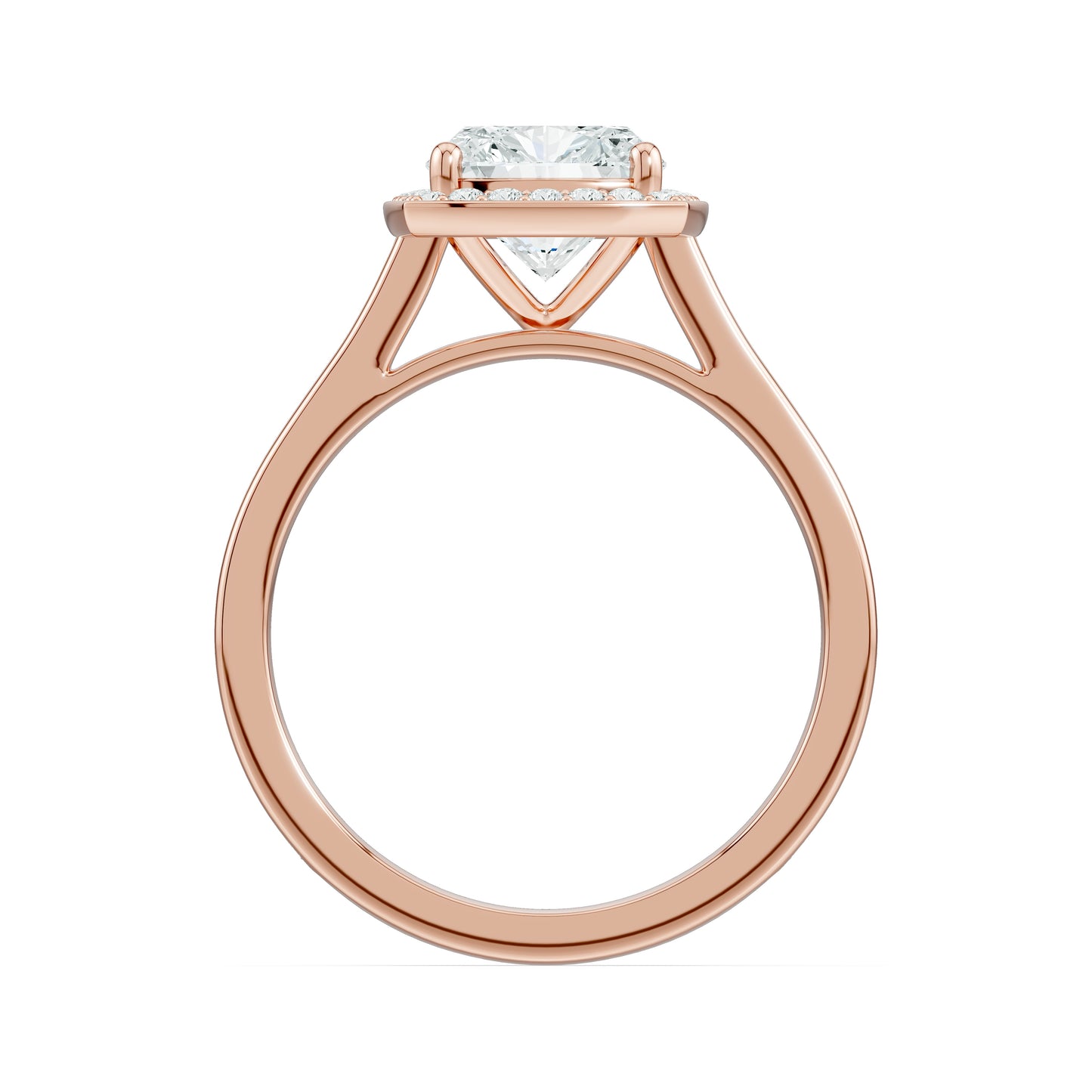 Rectangular Cushion Halo Moissanite Engagement Ring with Pavé Band