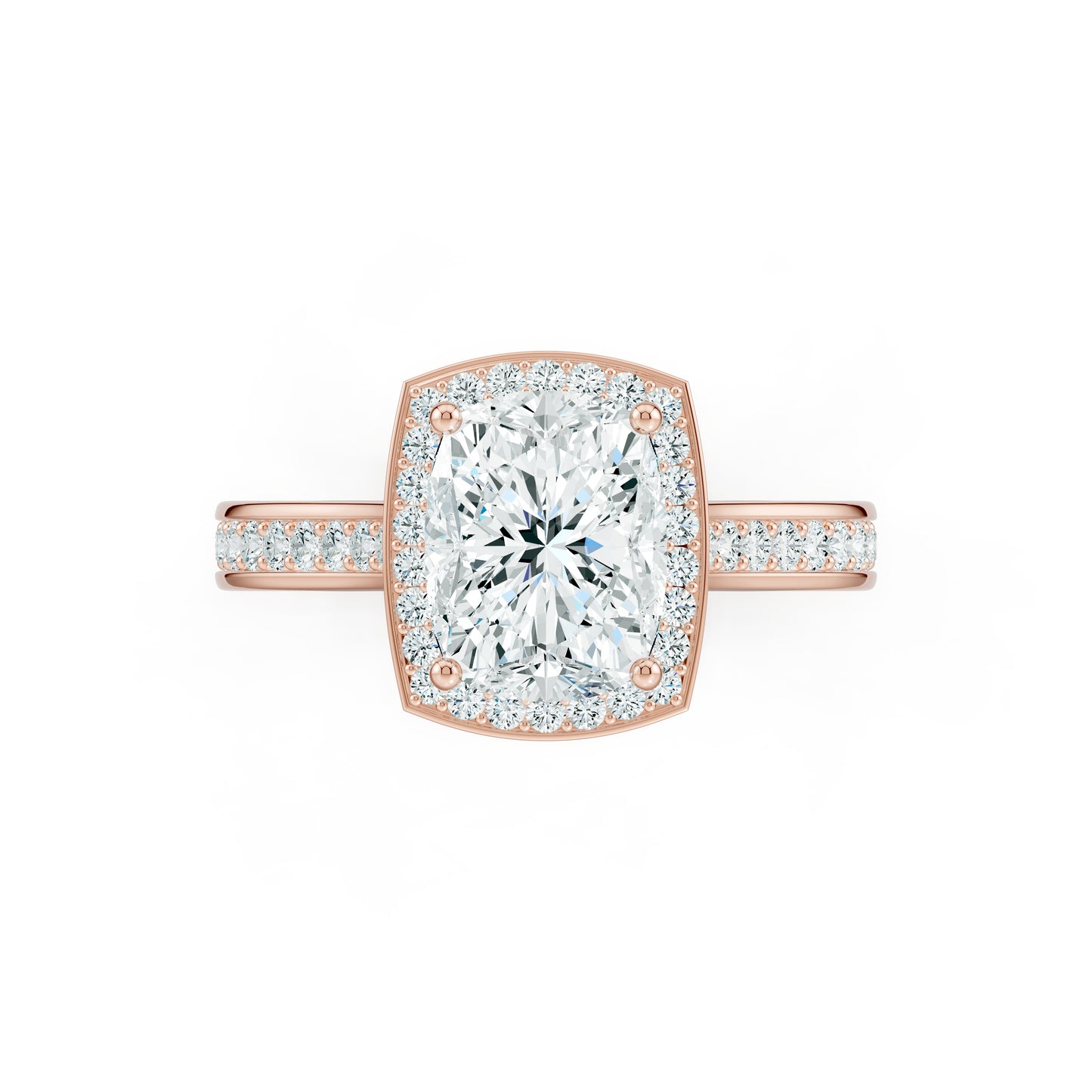 Rectangular Cushion Halo Moissanite Engagement Ring with Pavé Band
