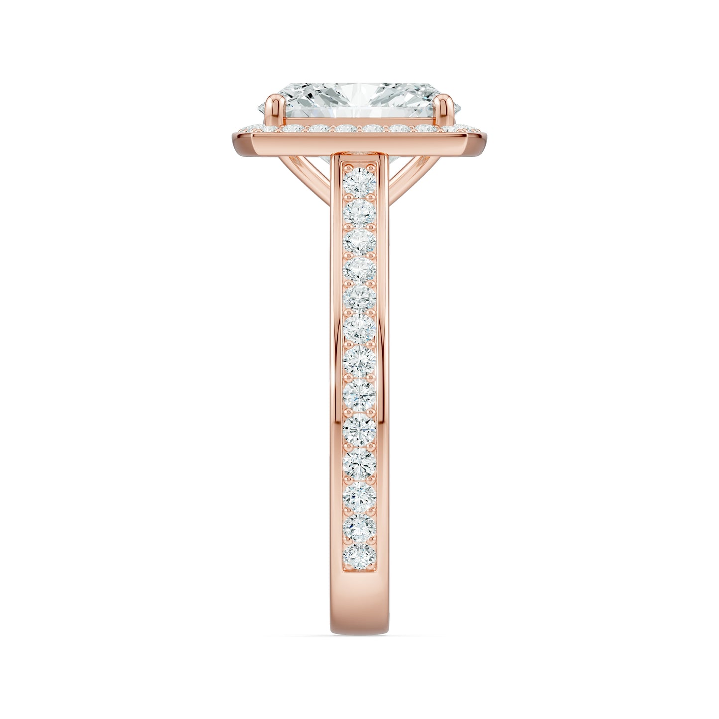 Rectangular Cushion Halo Moissanite Engagement Ring with Pavé Band