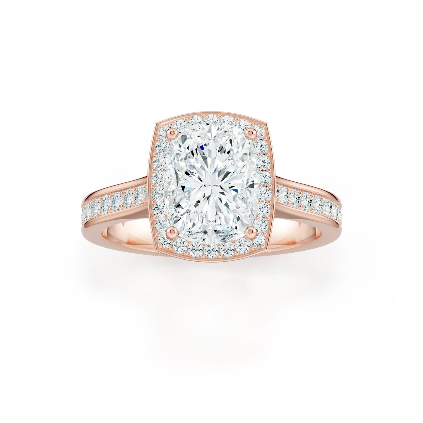 Rectangular Cushion Halo Moissanite Engagement Ring with Pavé Band