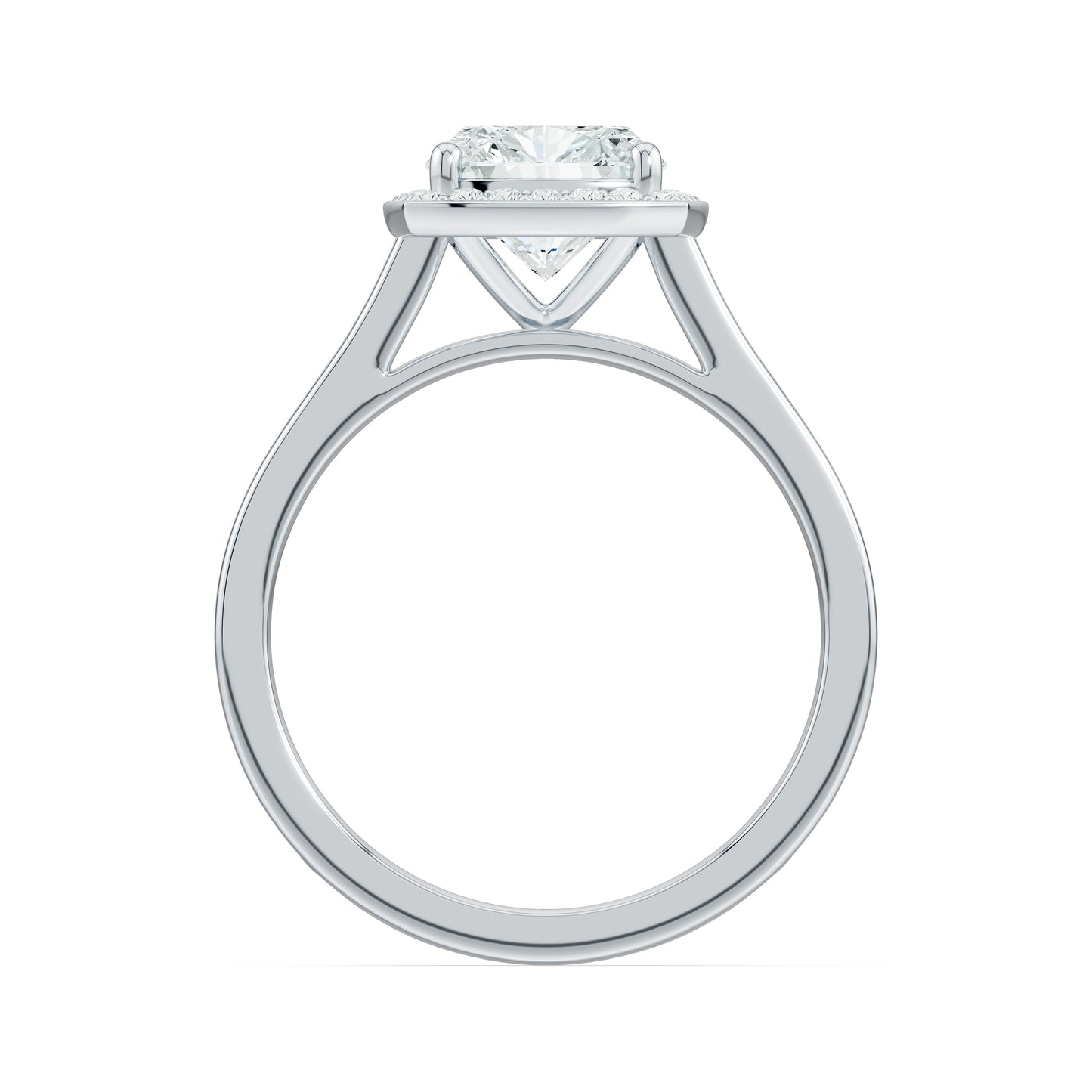 Rectangular Cushion Halo Moissanite Engagement Ring with Pavé Band