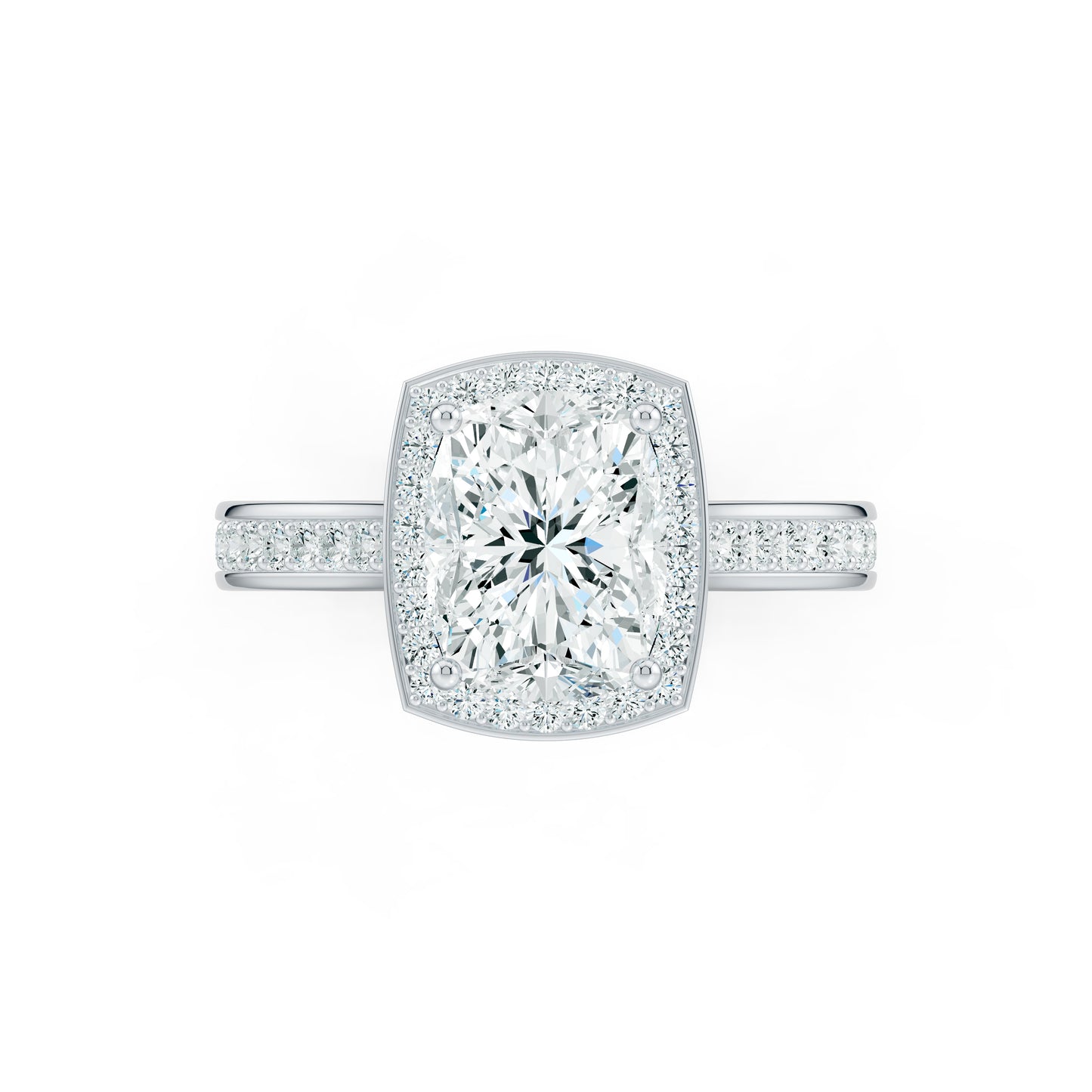 Rectangular Cushion Halo Moissanite Engagement Ring with Pavé Band