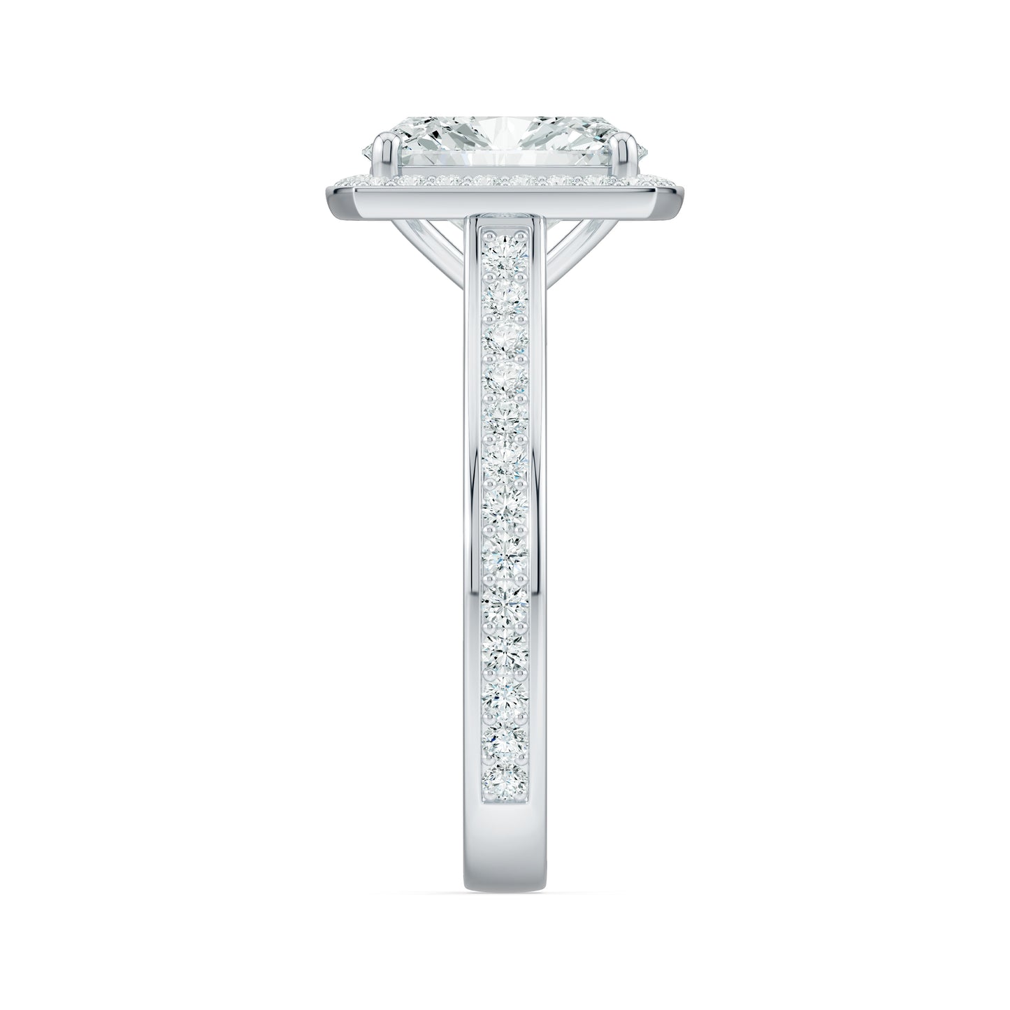 Rectangular Cushion Halo Moissanite Engagement Ring with Pavé Band
