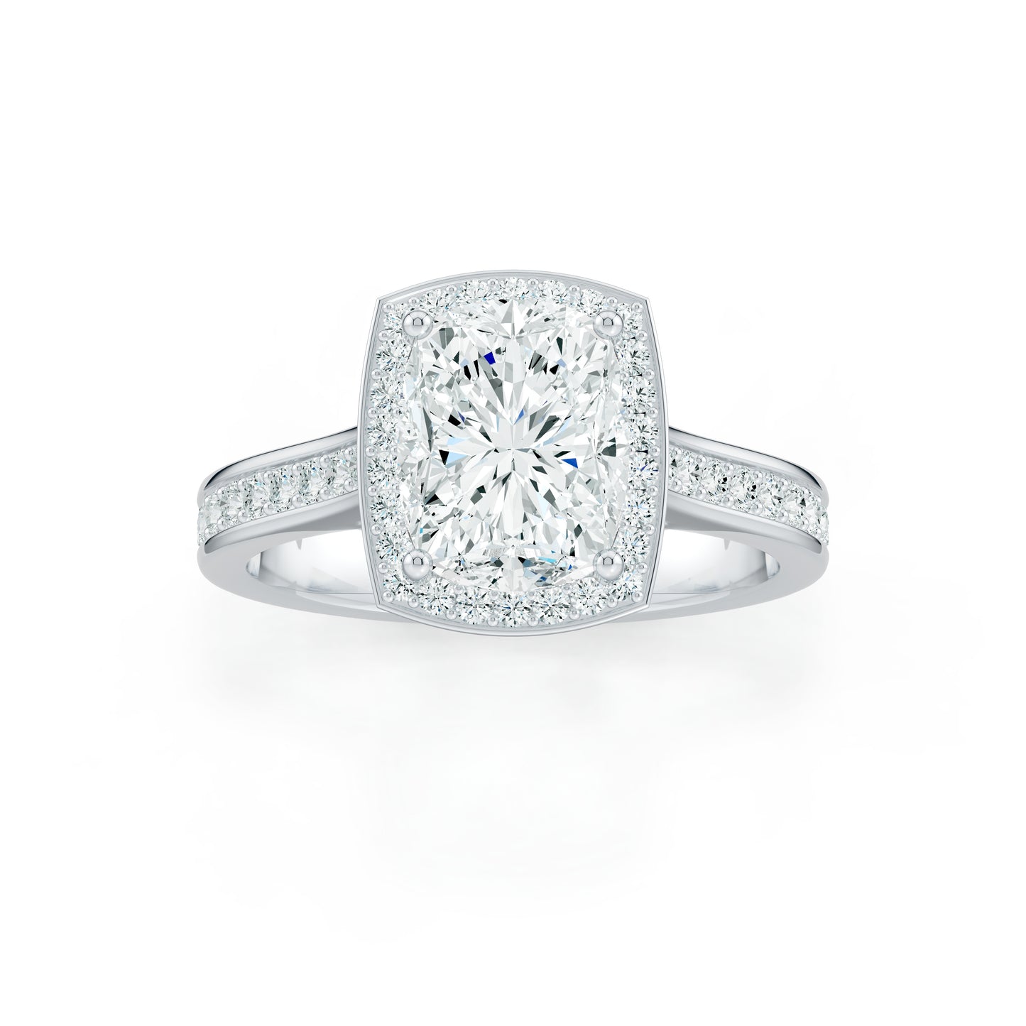Rectangular Cushion Halo Moissanite Engagement Ring with Pavé Band