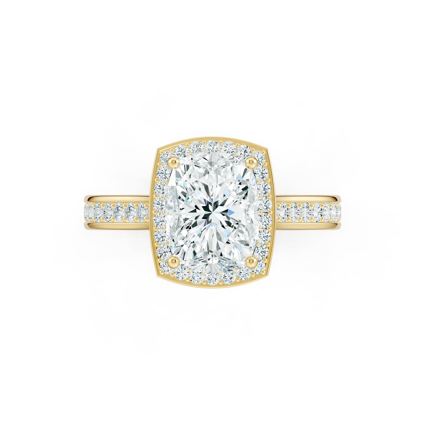 Rectangular Cushion Halo Moissanite Engagement Ring with Pavé Band
