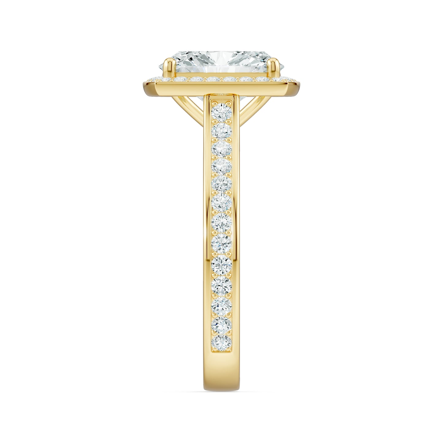 Rectangular Cushion Halo Moissanite Engagement Ring with Pavé Band