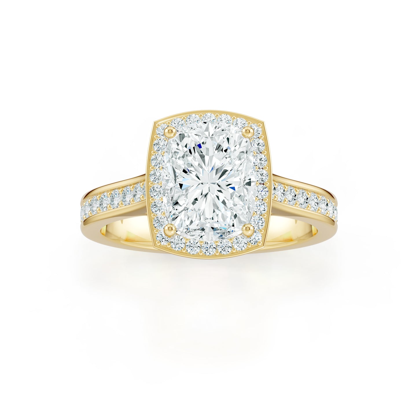 Rectangular Cushion Halo Moissanite Engagement Ring with Pavé Band