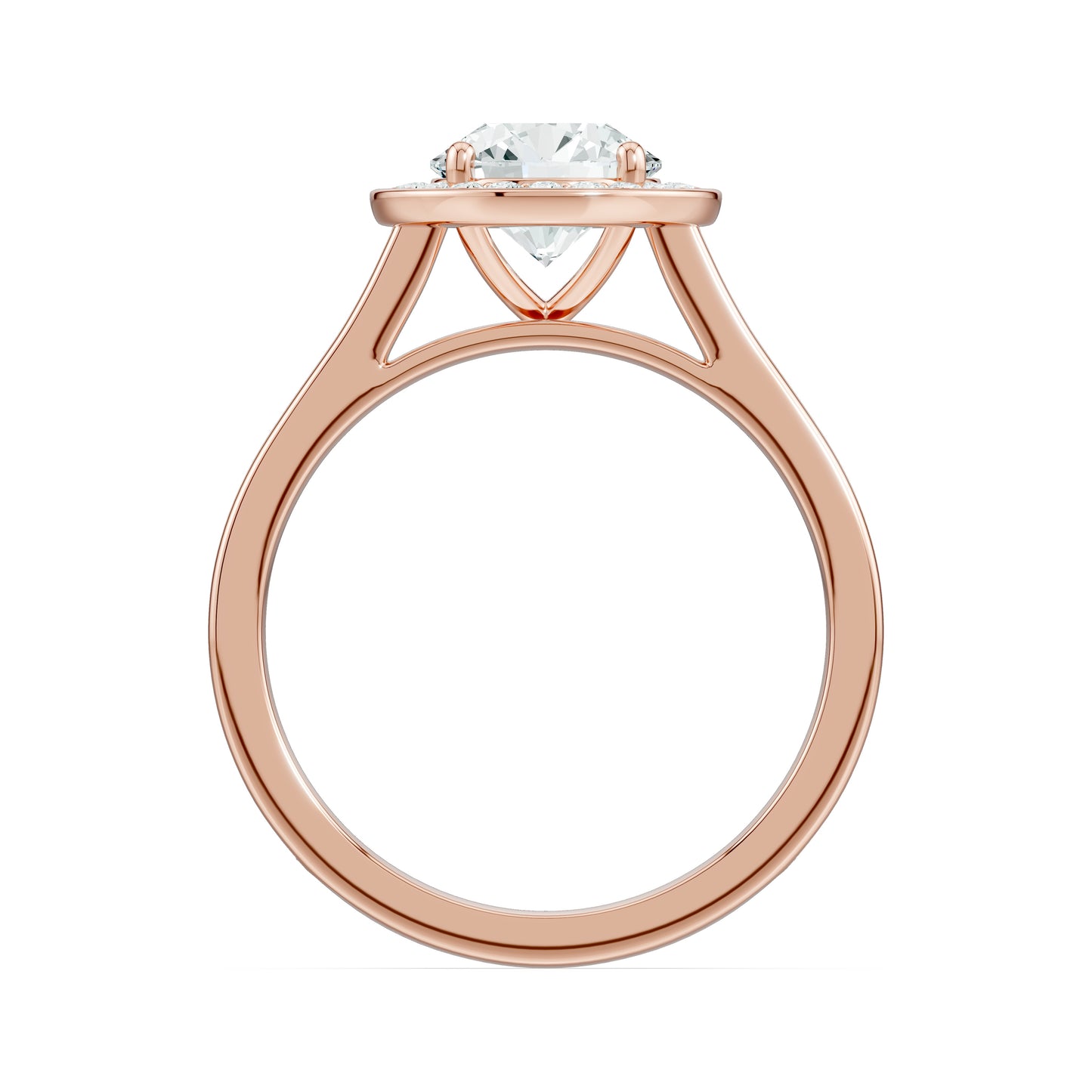 Round Cut Halo Moissanite Solitaire Engagement Ring with Pavé Band