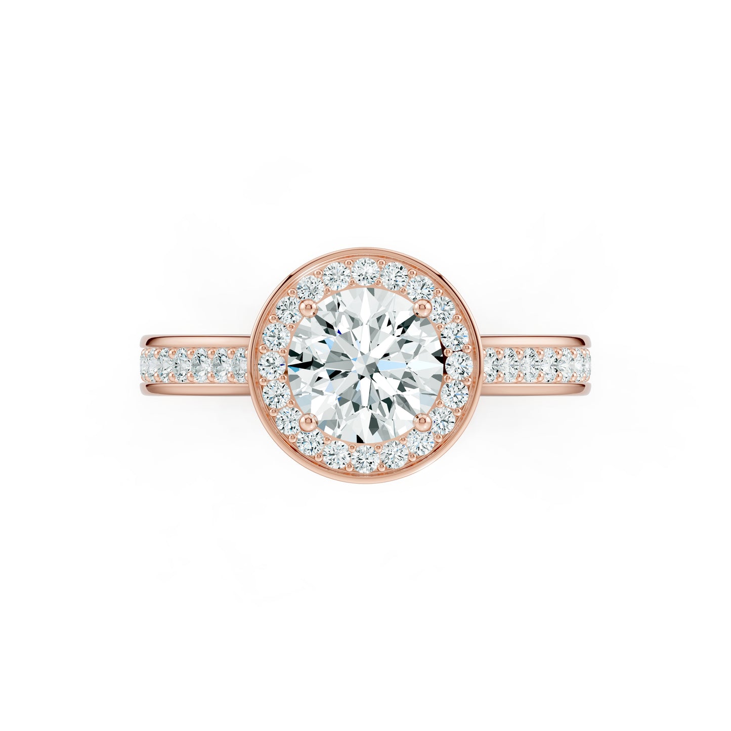 Round Cut Halo Moissanite Solitaire Engagement Ring with Pavé Band