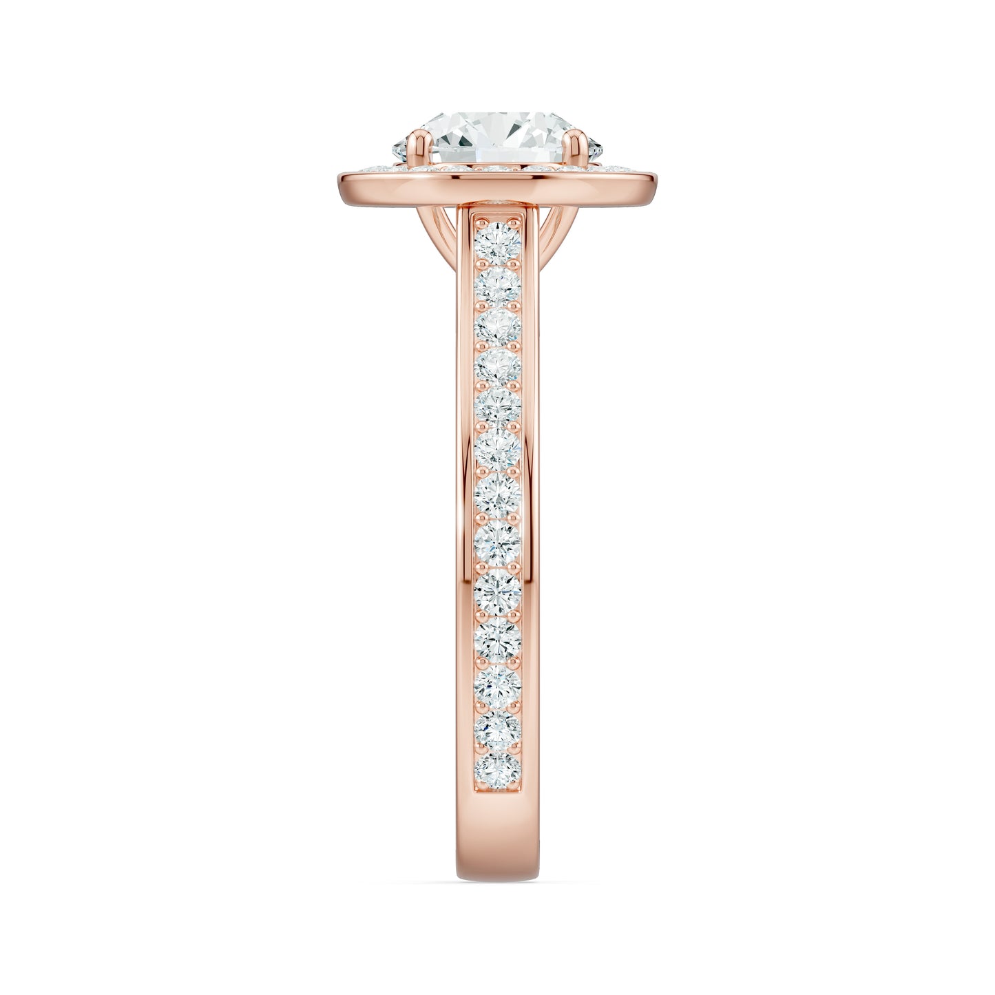Round Cut Halo Moissanite Solitaire Engagement Ring with Pavé Band