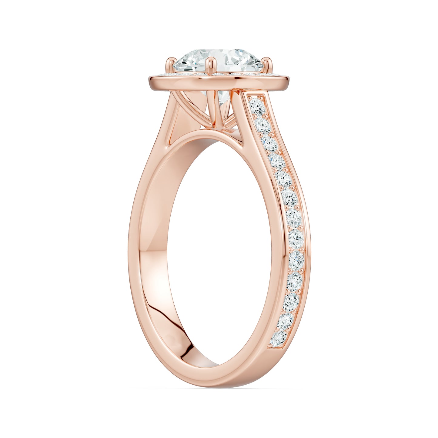 Round Cut Halo Moissanite Solitaire Engagement Ring with Pavé Band