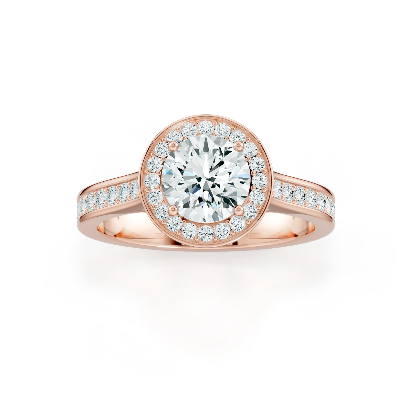 Round Cut Halo Moissanite Solitaire Engagement Ring with Pavé Band