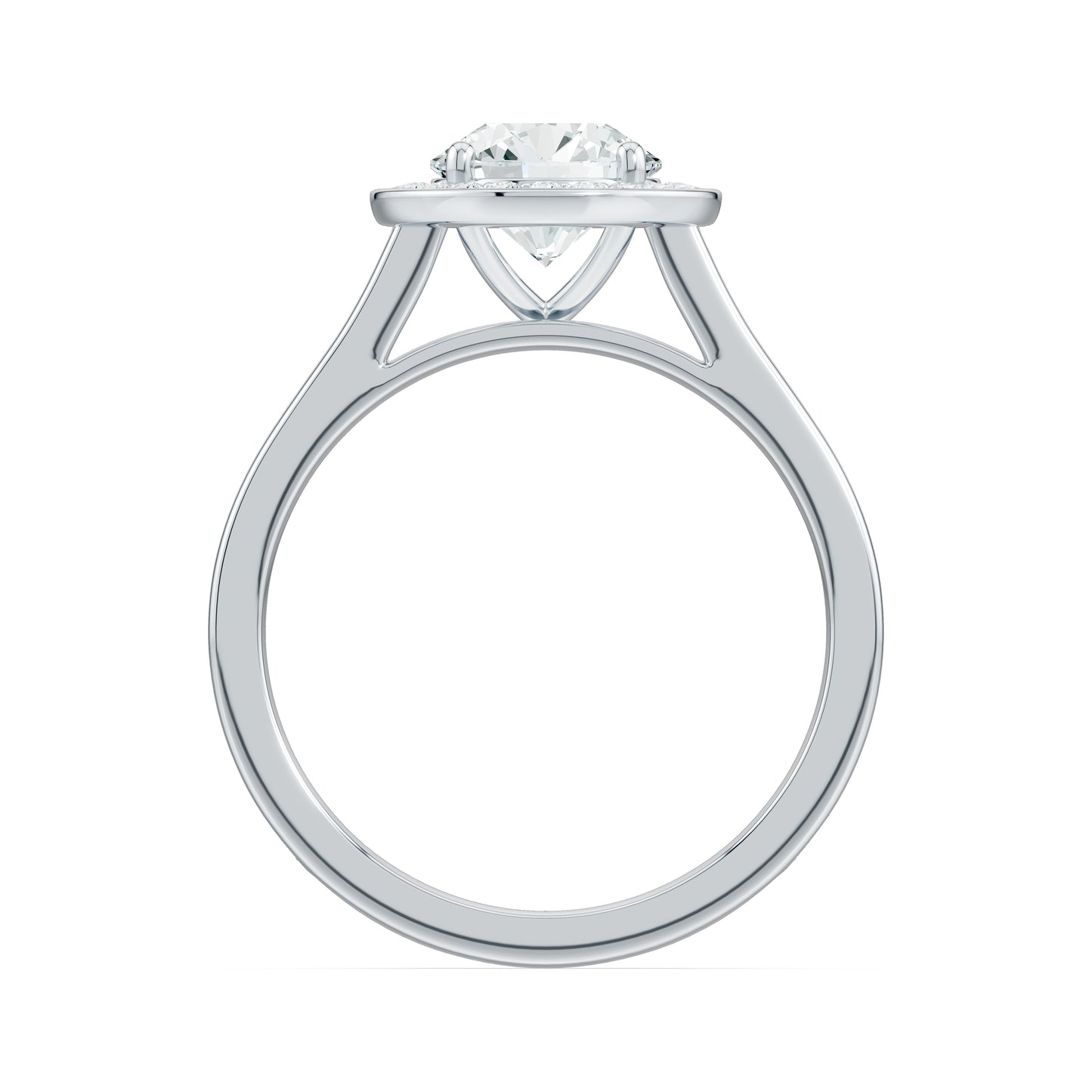 Round Cut Halo Moissanite Solitaire Engagement Ring with Pavé Band
