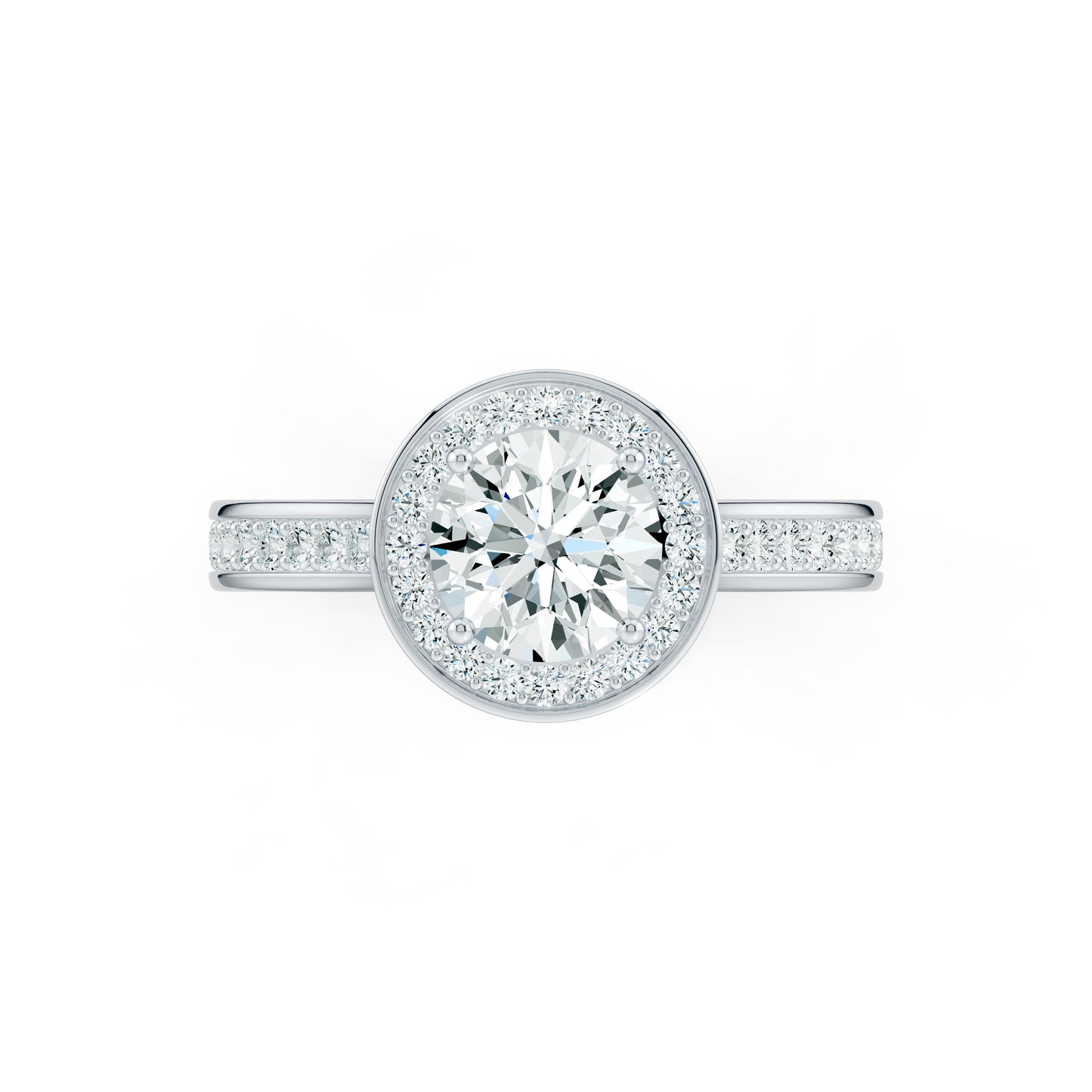 Round Cut Halo Moissanite Solitaire Engagement Ring with Pavé Band