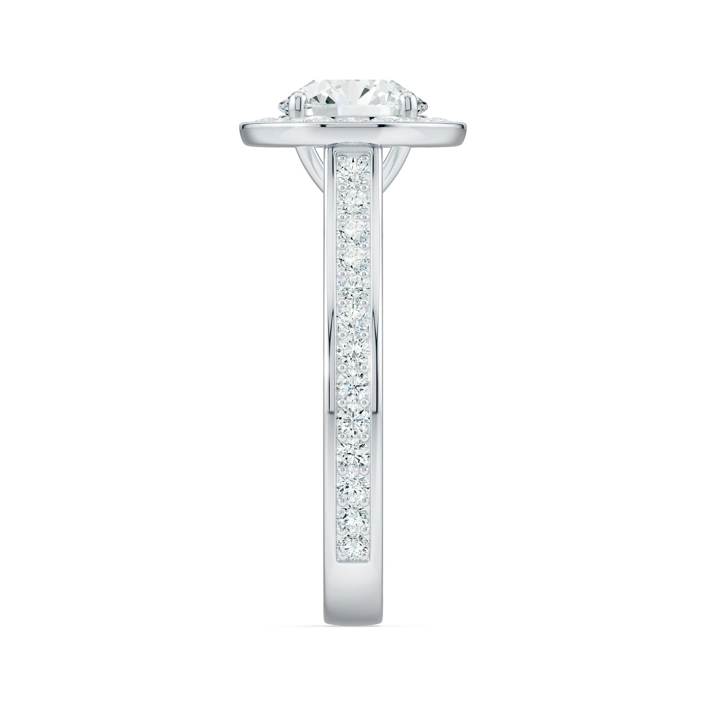 Round Cut Halo Moissanite Solitaire Engagement Ring with Pavé Band