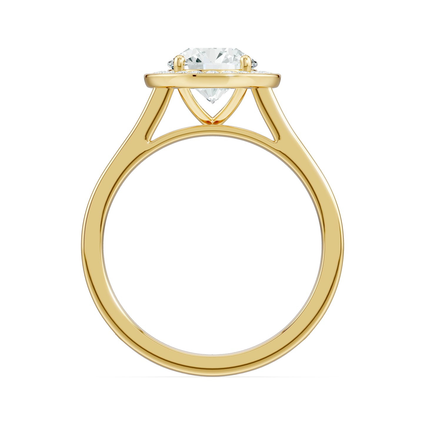 Round Cut Halo Moissanite Solitaire Engagement Ring with Pavé Band