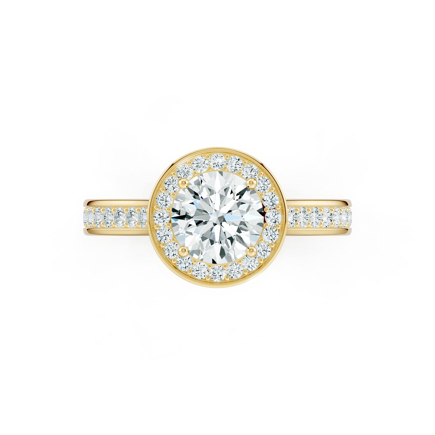 Round Cut Halo Moissanite Solitaire Engagement Ring with Pavé Band