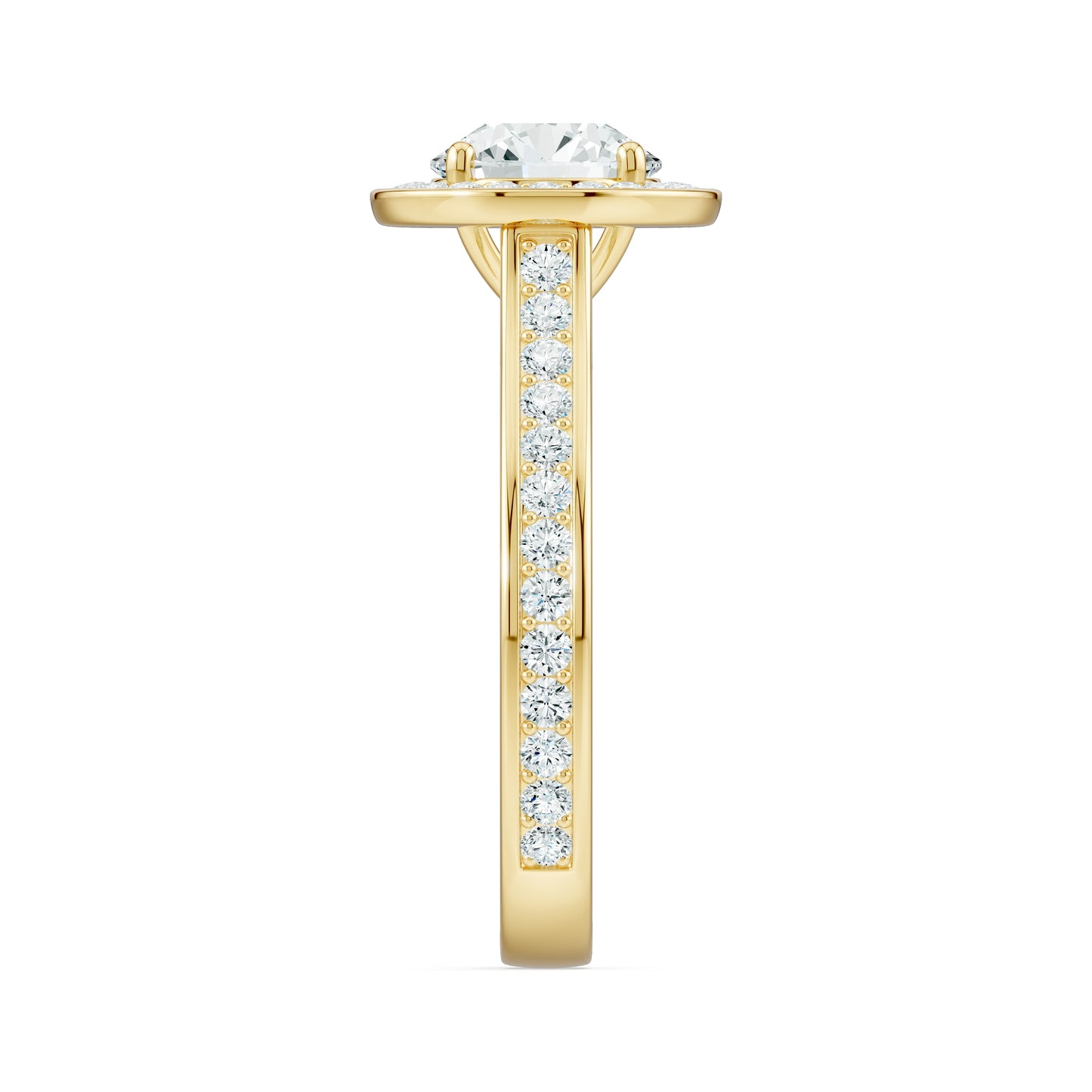 Round Cut Halo Moissanite Solitaire Engagement Ring with Pavé Band