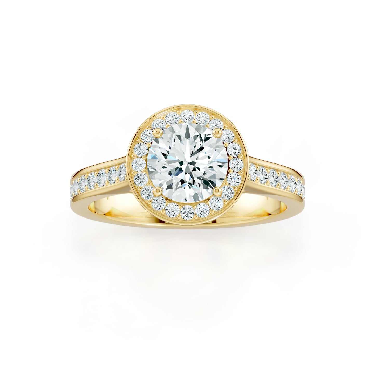 Round Cut Halo Moissanite Solitaire Engagement Ring with Pavé Band