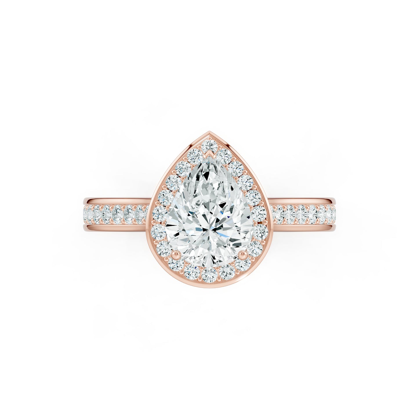 Pear Halo Moissanite Solitaire Engagement Ring with Pavé Side Stones