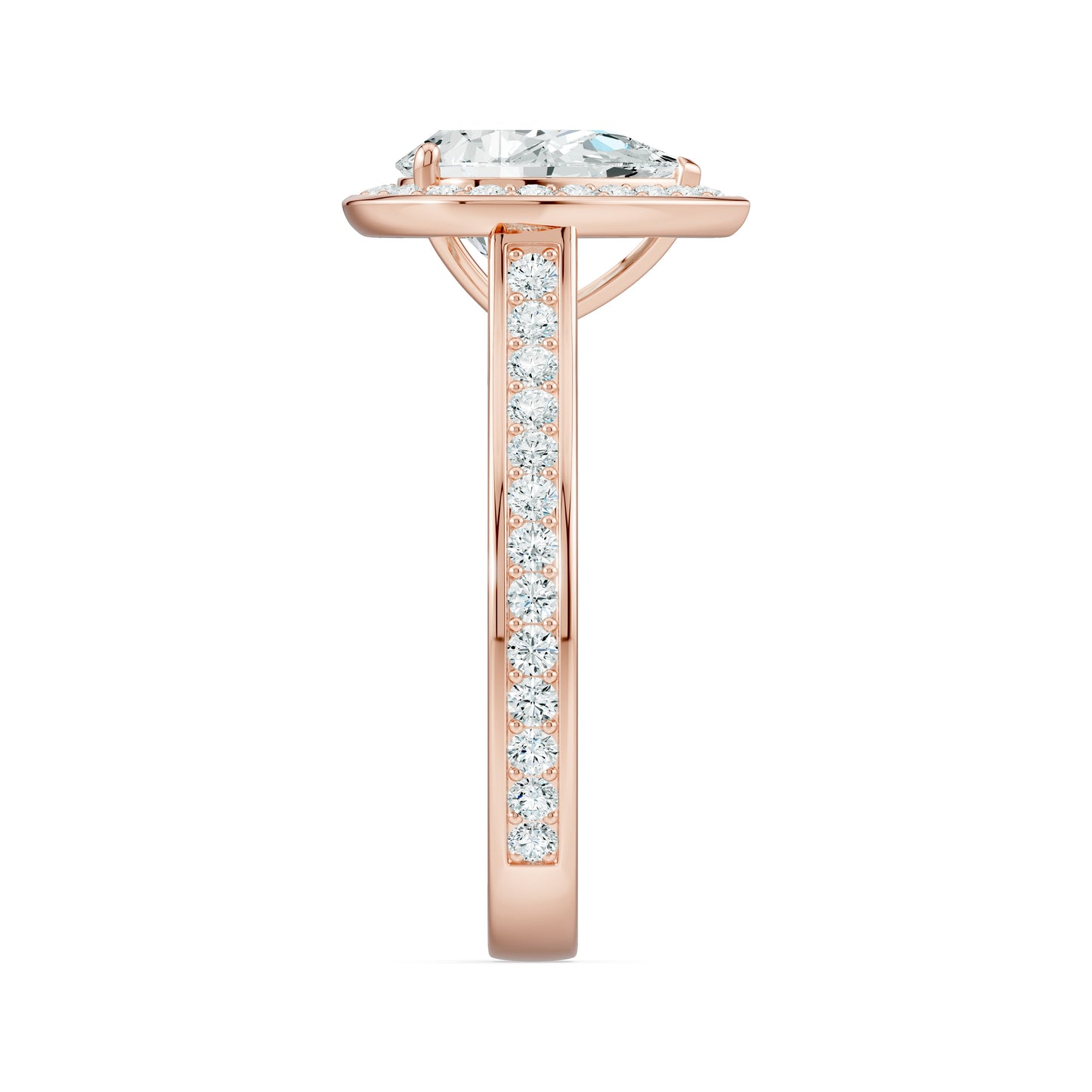 Pear Halo Moissanite Solitaire Engagement Ring with Pavé Side Stones