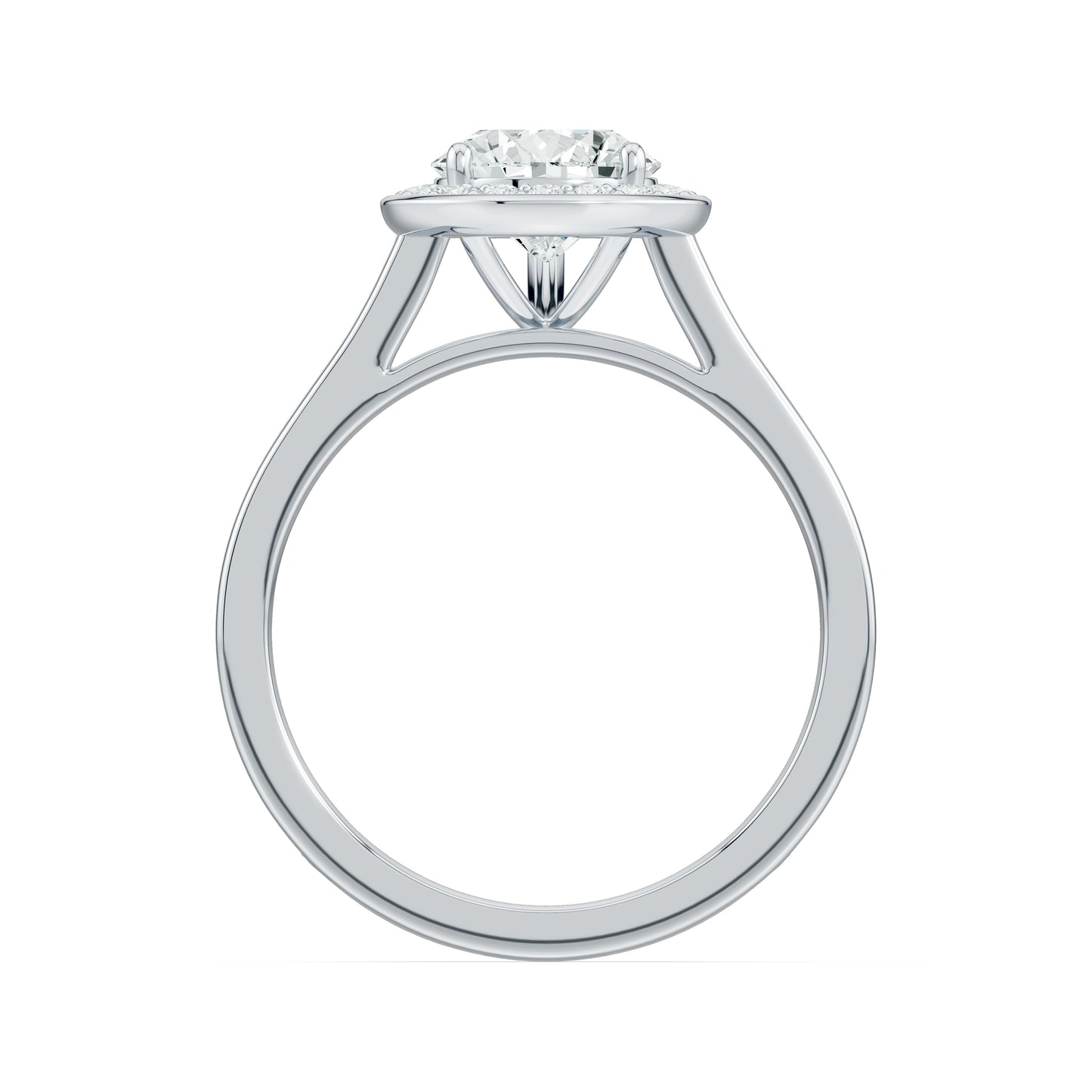 Pear Halo Moissanite Solitaire Engagement Ring with Pavé Side Stones