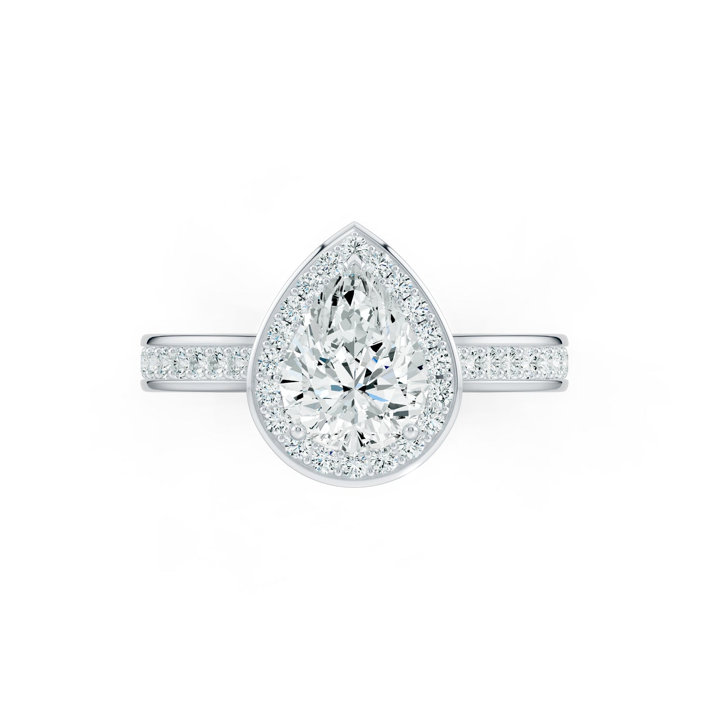 Pear Halo Moissanite Solitaire Engagement Ring with Pavé Side Stones