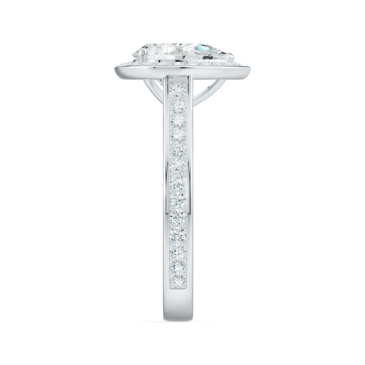 Pear Halo Moissanite Solitaire Engagement Ring with Pavé Side Stones