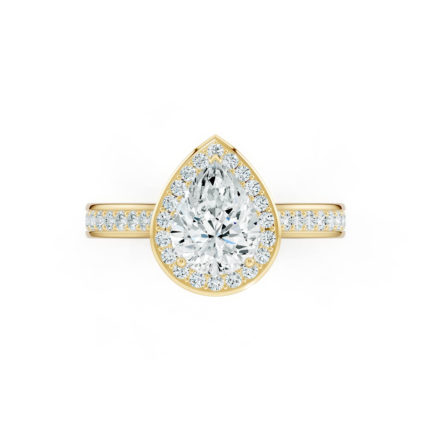 Pear Halo Moissanite Solitaire Engagement Ring with Pavé Side Stones