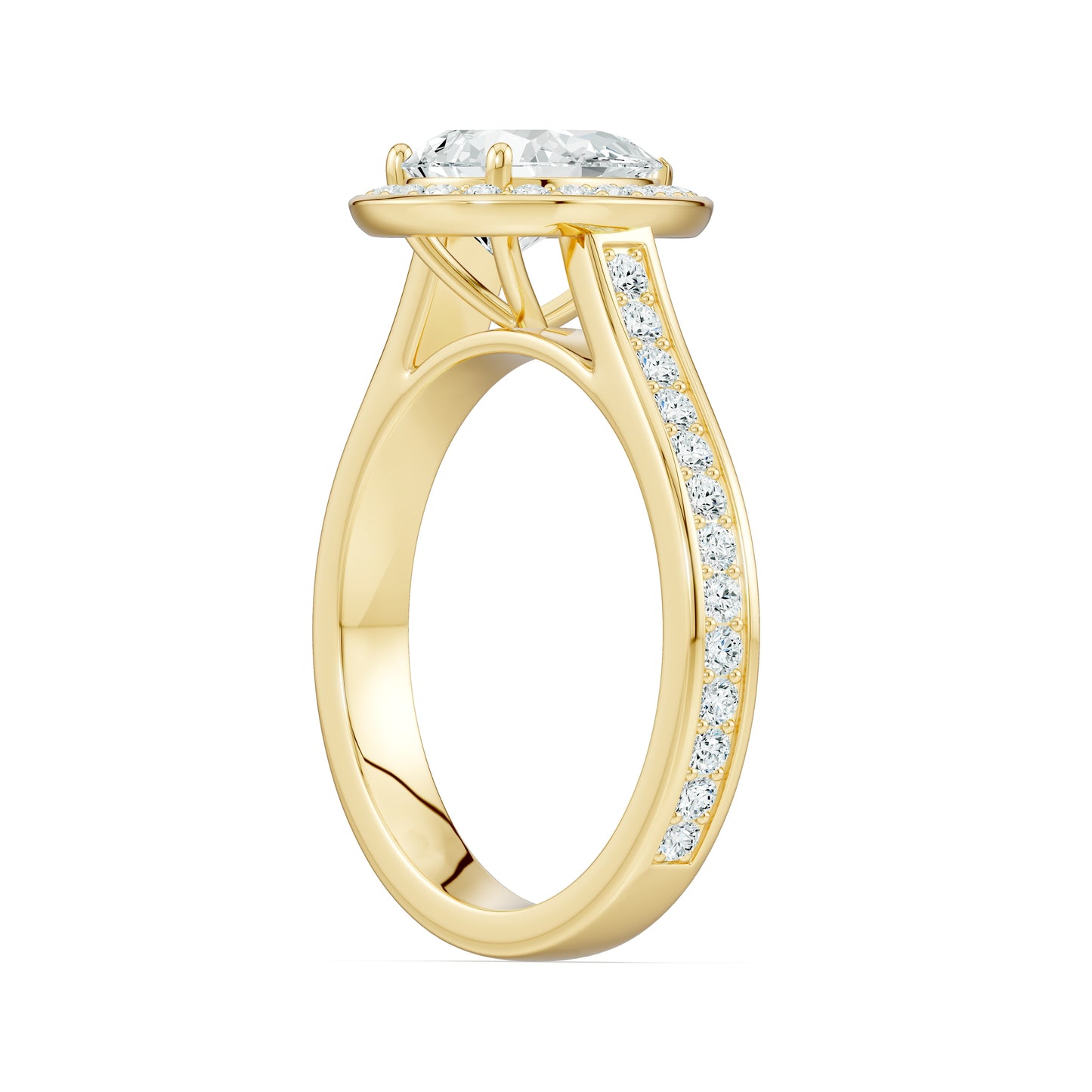 Pear Halo Moissanite Solitaire Engagement Ring with Pavé Side Stones